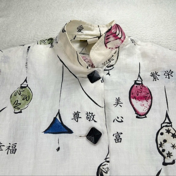 Painted Pony 100% Linen Shirt Shacket Sz M Chinese Lantern Asian Characters USA - Picture 14 of 14